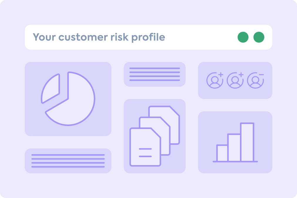 Decorative image of schematic graphs, charts, and amounts that represent a customer's risk profile using Codat's Lending solution